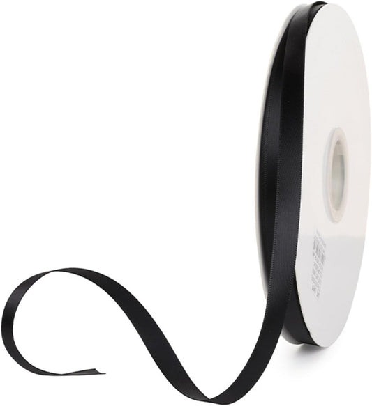 1/4" x 100 Yards Black Polyester Satin Ribbon Single Faced Bulk Fabric Ribbons for Gift Wrapping, Crafting and DIY Projects, Hair Accessories, Tiny Bows