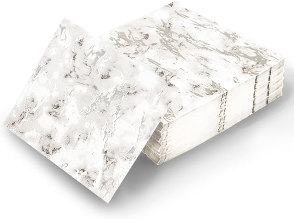 80-Pack Napkins Disposable Paper Towel Cocktail Dinner Party Decoration, Silver Splash