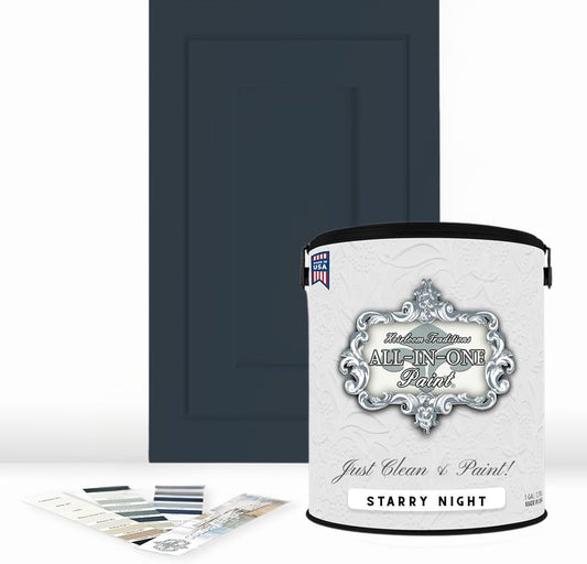 ALL-IN-ONE Paint, Durable cabinet and furniture paint. Built in primer and top coat, no sanding needed. Includes our 30 featured color card - Starry Night, Gallon