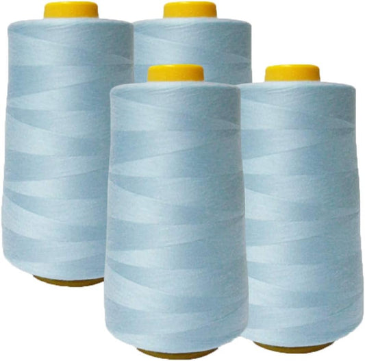 AK Trading 4-Pack Light Blue All Purpose Sewing Thread Cones (6000 Yards Each) of High Tensile Polyester Thread Spools for Sewing, Quilting, Serger Machines, Overlock, Merrow & Hand Embroidery