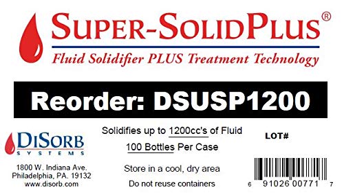 DiSorb Suction Canister Sterilizer Absorbent Powder - Absorbs Bodily Fluids & Blood - For Hospitals, Health Care Facilities, Veterinary Clinics - EPA Approved Solidifier - 1200cc -100 Bottles Per Case