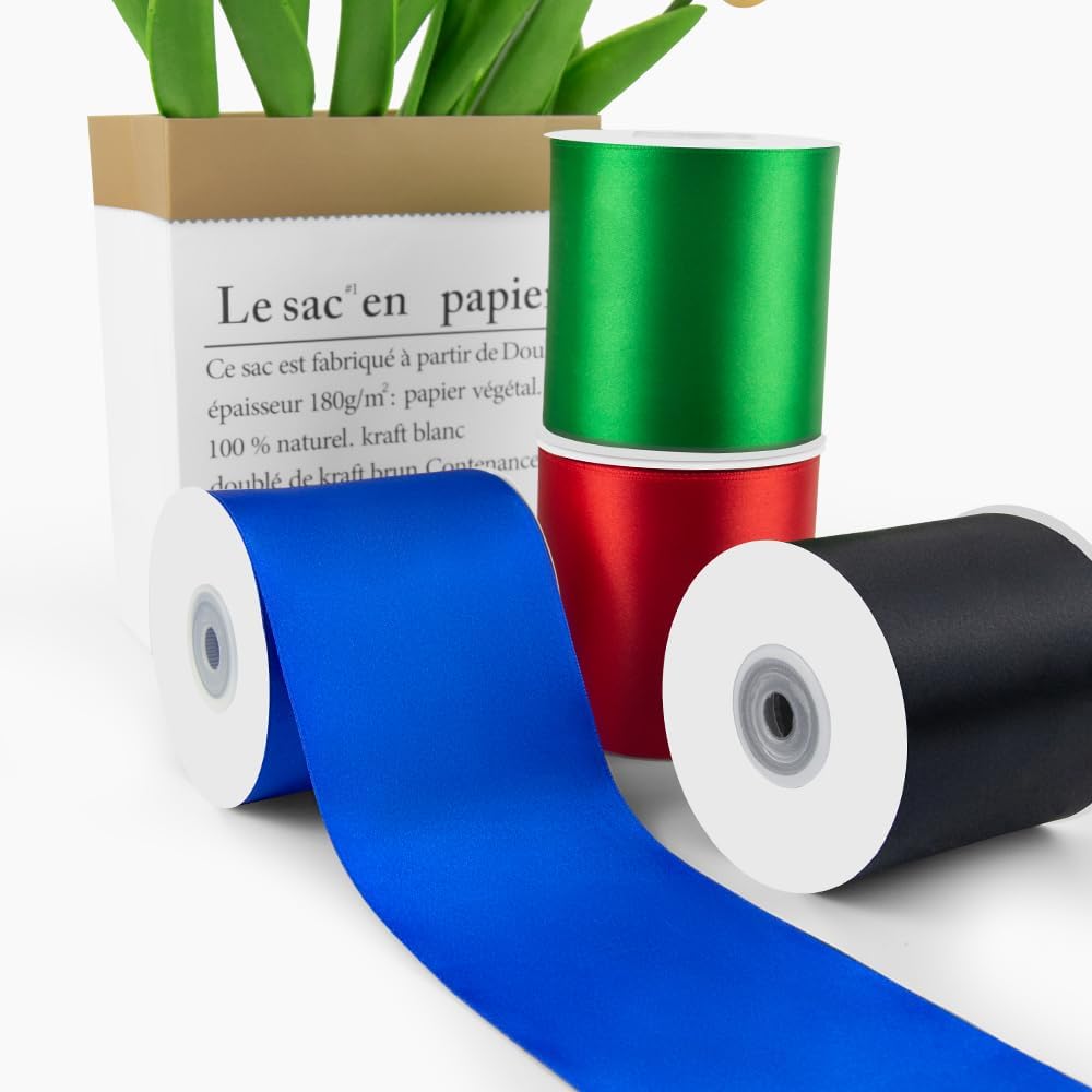 3" Width x 25 Yards Satin Fabric Ribbon, Pink Ribbon Perfect for Wedding Car, Chair Sash, Grand Opening Ceremony, Big Bows, Embroidery, Floral Crafts, Party Decoration