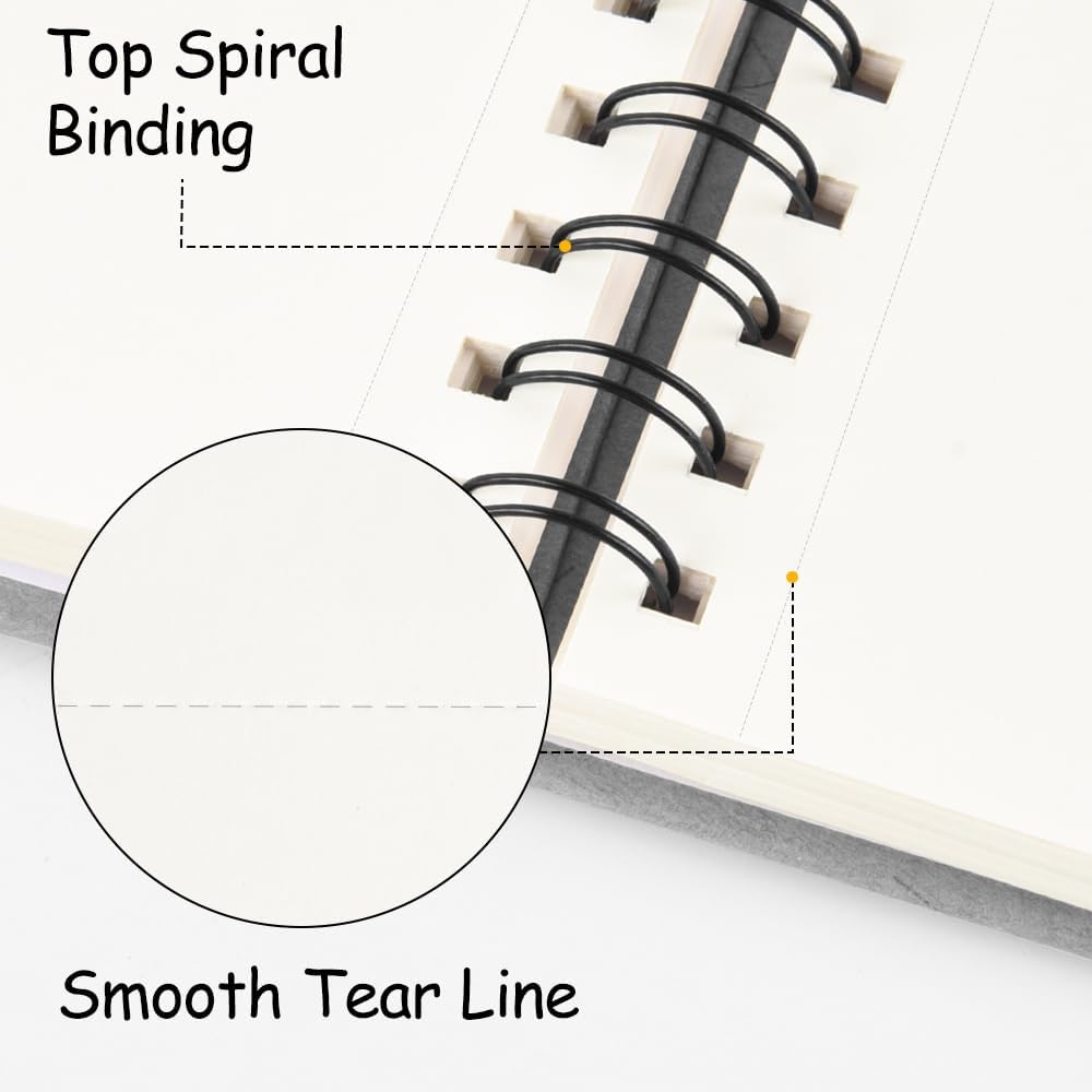 8.3x5.8 Sketch Book, Top Spiral Bound Sketch Pad, 60sheets 92lb/150gsm Nature White Paper, Acid-Free Mixed Media Paper for Painting, Dawing & Art Supplies. N-Grey