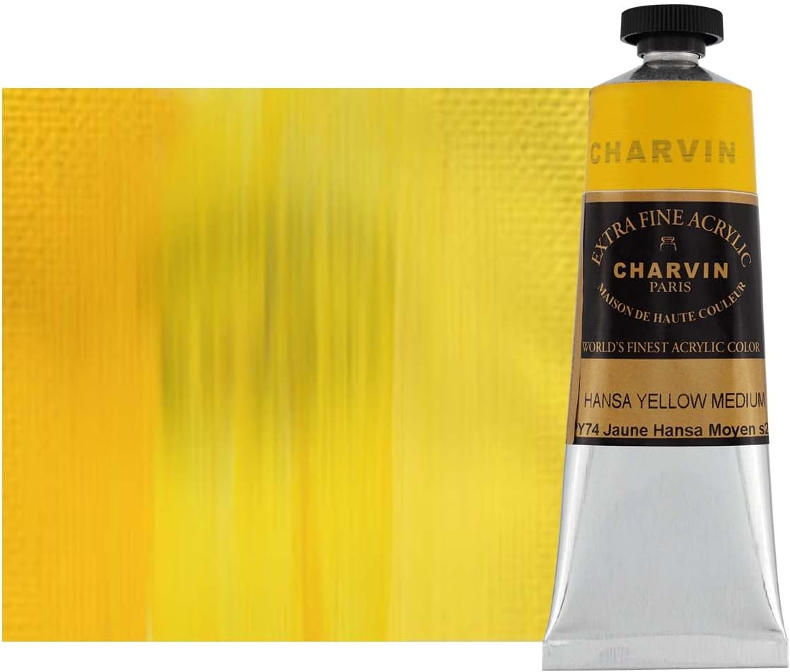 Charvin Extra Fine Professional Acrylic Paint - Hansa Yellow Medium, 60ml Tube, Triple-Milled, Lightfast Pigments, Open Stock Artist Acrylic Paints in Nature-Inspired Hues
