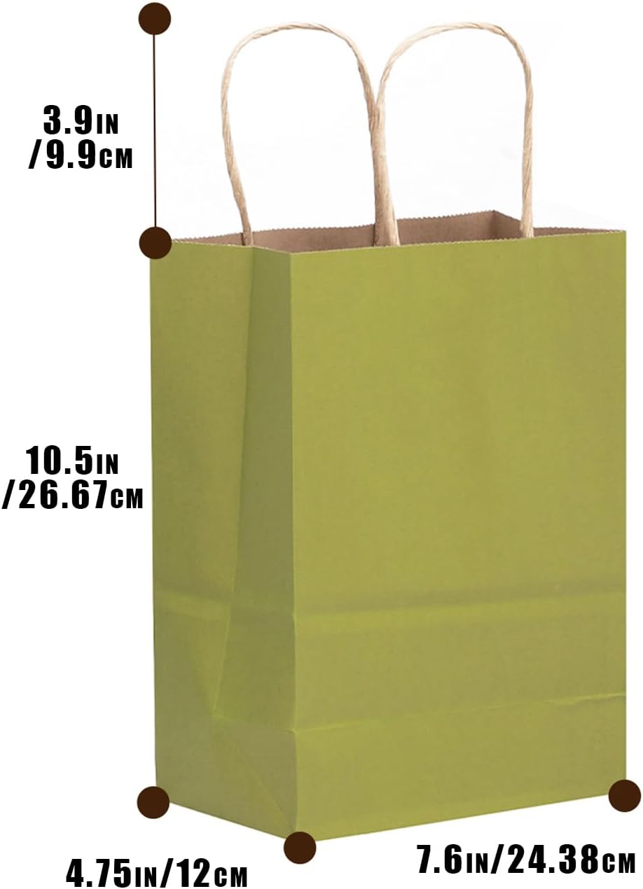 qiqee 32-Packs Forest Green Paper Gift Bags with Handles Bulk 7.6"x4.75"x10.5" Medium Size Gift Bags Multiple Uses