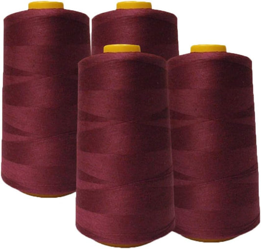 AK Trading 4-Pack Burgundy All Purpose Sewing Thread Cones (6000 Yards Each) of High Tensile Polyester Thread Spools for Sewing, Quilting, Serger Machines, Overlock, Merrow & Hand Embroidery.