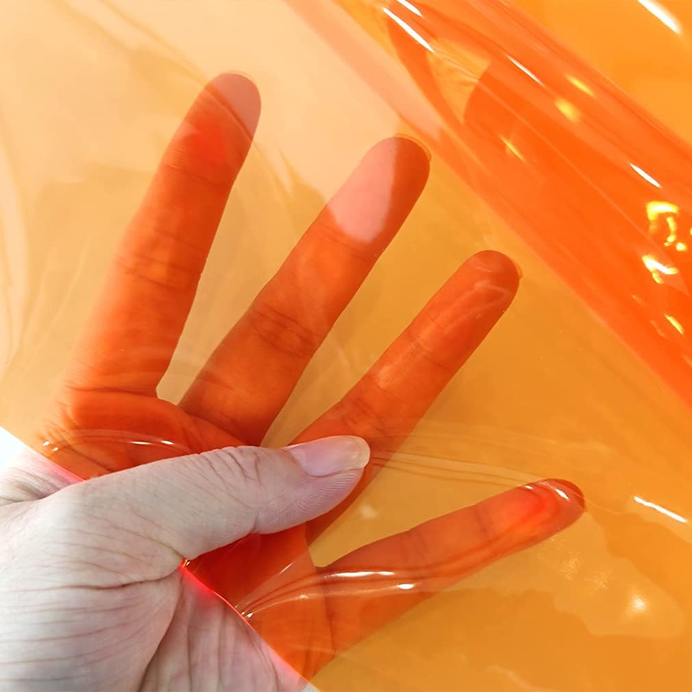HYANG Orange Transparent PVC Super Clear Holographic Vinyl Faux Leather Sheets 1 Roll 12" x 47" (30cm x 120cm) for DIY Bows Earrings Bags DIY Crafts Making