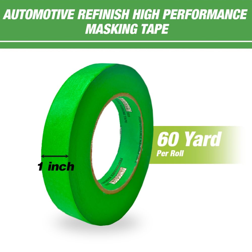 LAUCO DINOGREN High Performance Green Masking Tape for Car Paint, Detailing, & Auto Body - Heat & Water Resistant, Multi-Purpose (1 Inch x 60 Yards, 36 Rolls/Case)