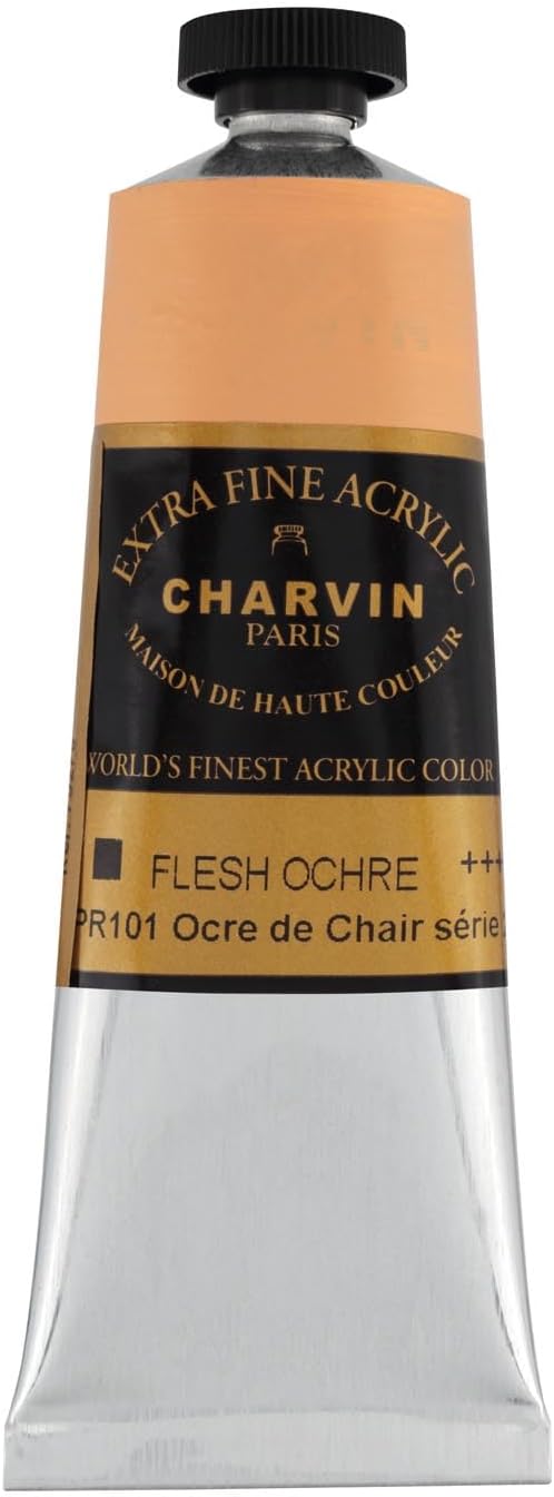 Charvin Extra Fine Professional Acrylic Paint - Flesh Ochre, 60ml Tube, Triple-Milled, Lightfast Pigments, Open Stock Artist Acrylic Paints in Nature-Inspired Hues