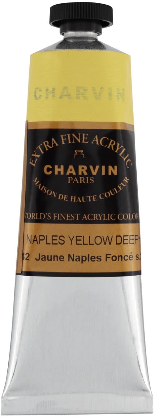 Charvin Extra Fine Professional Acrylic Paint - Naples Yellow Deep, 60ml Tube, Triple-Milled, Lightfast Pigments, Open Stock Artist Acrylic Paints in Nature-Inspired Hues