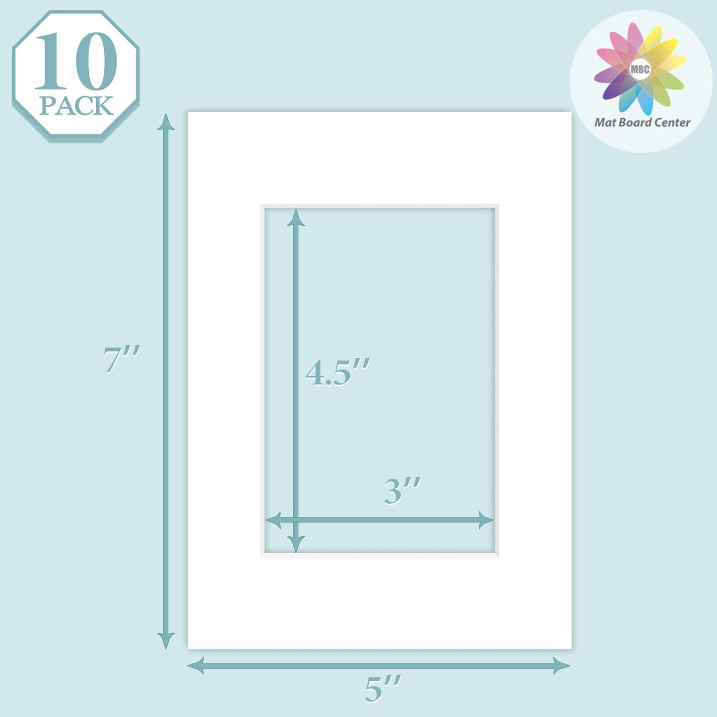 MBC Mat Board Center, 10 Pack 5x7 for 3.5x5 White Picture Mats Frame Mattes, Bevel Cut, Acid Free, 4-ply Thickness
