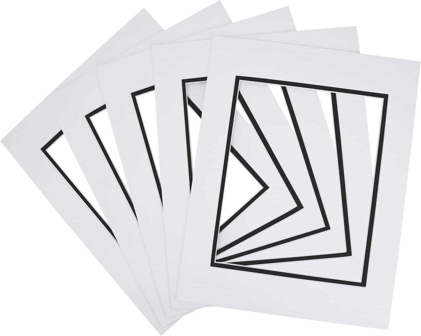 Golden State Art, 11x14 Double Mats for 8x10 - for Photos, Pictures, Frames - Acid-Free, 5 Pack, White Over Black