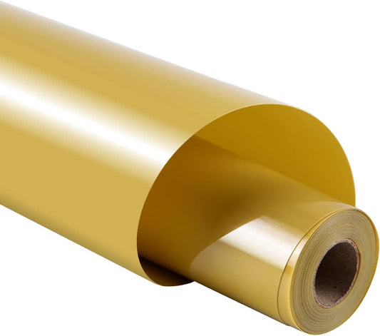 Guangyintong Gold Heat Transfer Vinyl HTV Rolls, 12" x 8ft Glossy Surface Iron on Vinyl for T-Shirts, Easy to Cut & Weed for All Cutter Machines