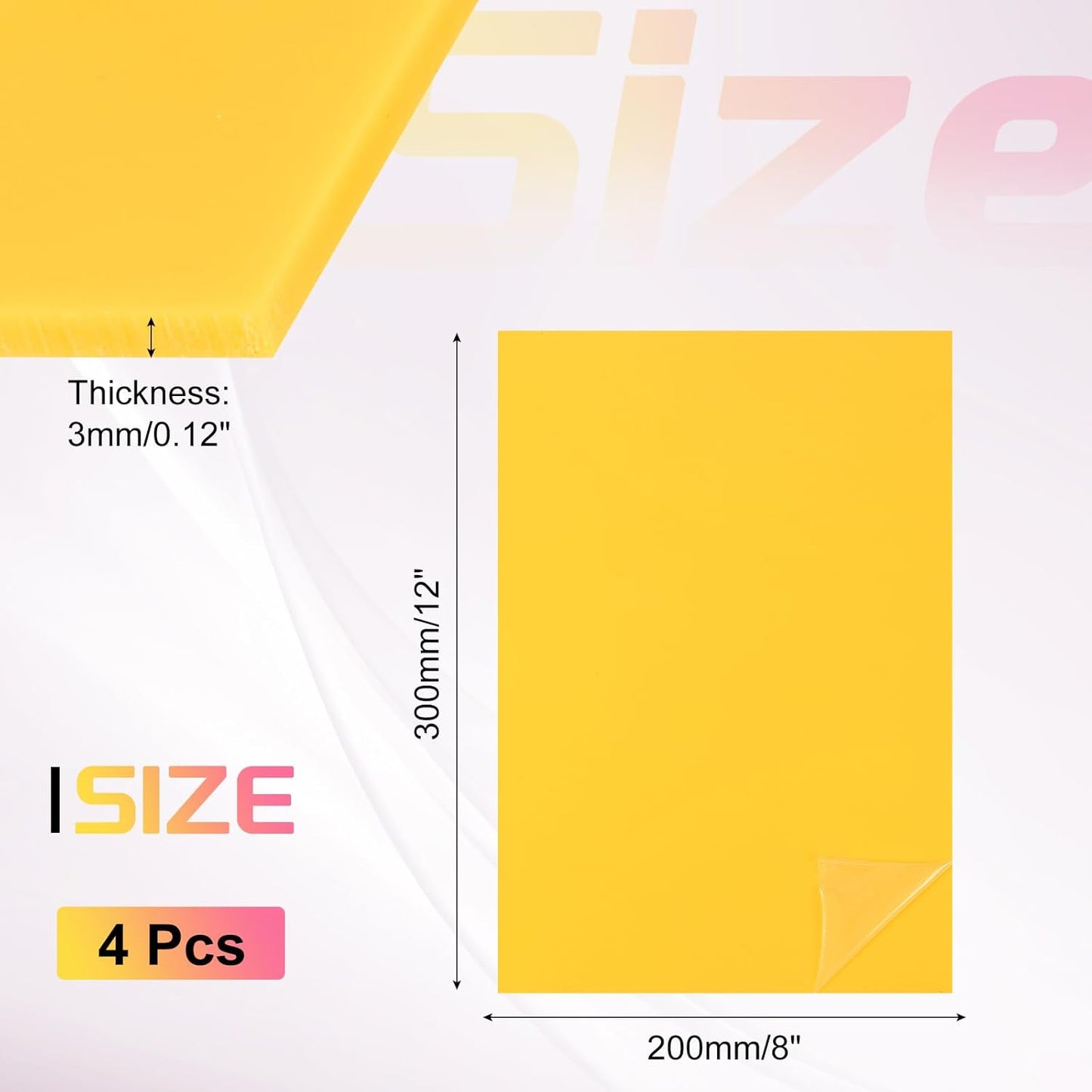uxcell 4Pcs Acrylic Sheets 12x8 Inch Acrylic Panel 1/8 Inch-3mm Plastic Board for Picture Frames Sign Holders DIY Display Projects Craft, Yellow
