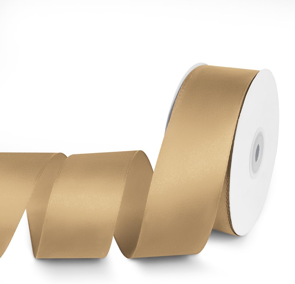 1-1/2" x 50 Yards Satin Ribbon - Champagne Gold Silk Ribbon with Spool - Ideal for Gift Wrapping, Floral Bouquets, Crafts, Wedding Party Decorations, Christmas and Sewing Projects