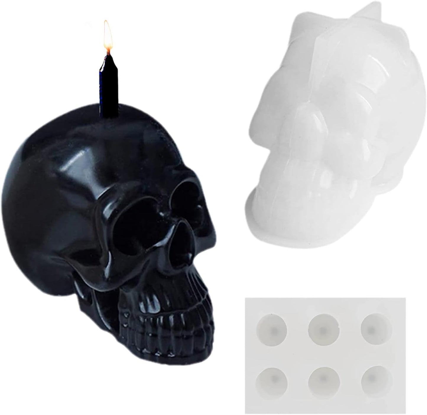 3D Skull Candle Silicone Molds Set, Skull Mold and 6 Holes Mini Candle Mold, The First Choice As Gift for Halloween Plaster Decoration Clay Soap Making Cake Fondant Mould Festival Gifts