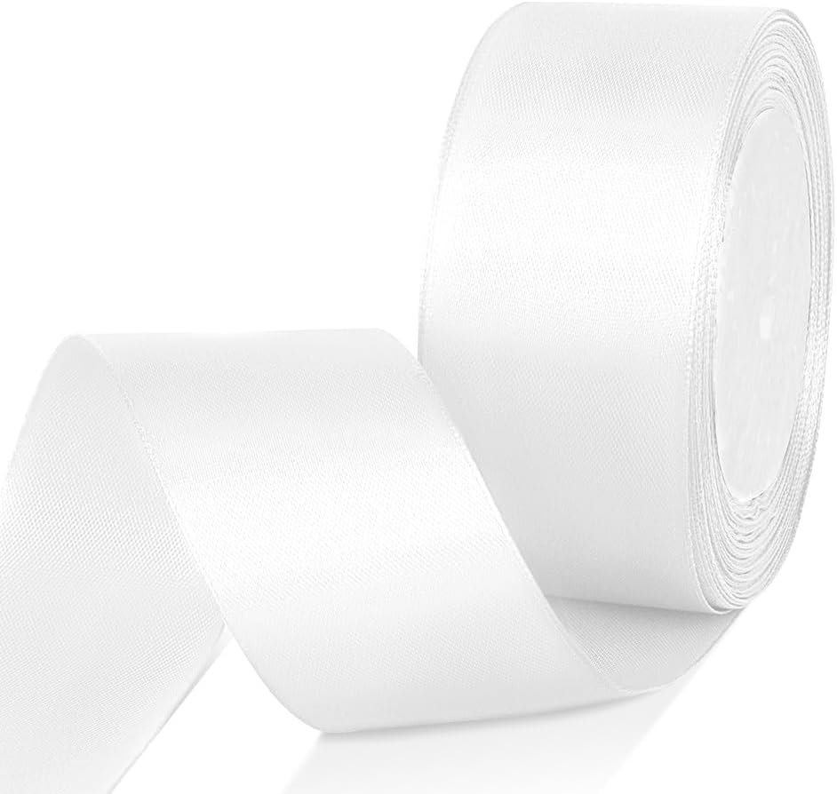 1-1/2" x 25 Yards Satin Ribbon, White Silk Ribbon Ideal for Gift Wrapping, Floral Bouquets, Crafts, Wedding Party Decorations, Christmas and Sewing Projects