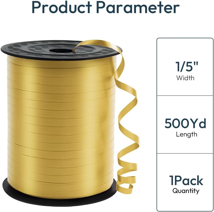 KMER LIFE Premium Gold Curling Ribbon, 1/5" Wide x 500 Yards Christmas Curling Ribbons for Gift Wrapping, Party Decoration, Balloon String, Ribbons for Florist Flower (1 Roll)