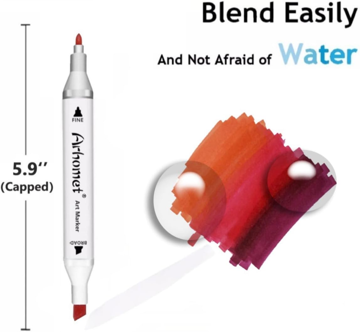 6 Colors Red Rose Flower Colors Alcohol Markers Set, Dual Tips Art Markers Drawing Sketched Double Tipped for Adults Beginner Kids (Red)