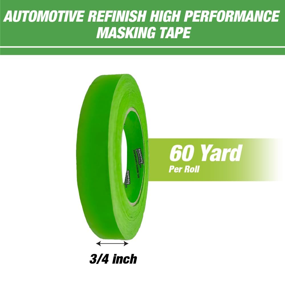 LAUCO DINOGREN High Performance Masking Tape for Car Paint, Heat & Water Resistant, Multi-Purpose Green (0.75 in (6 Rolls))