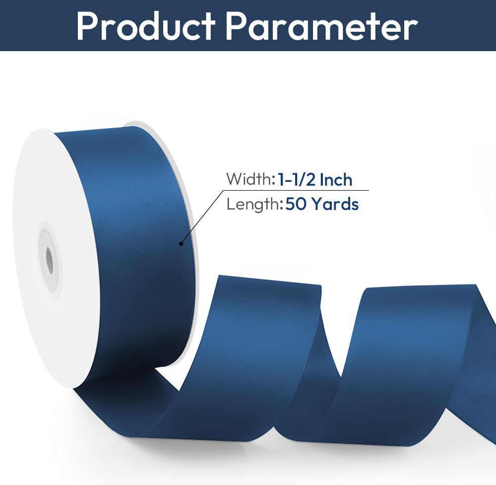1-1/2" Width x 50 Yards Satin Fabric Ribbon, Navy Blue Ribbon Perfect for DIY Bows, Swags, Gift Wrapping, Craft, Flower Bouquet，Christmas and Party Decoration