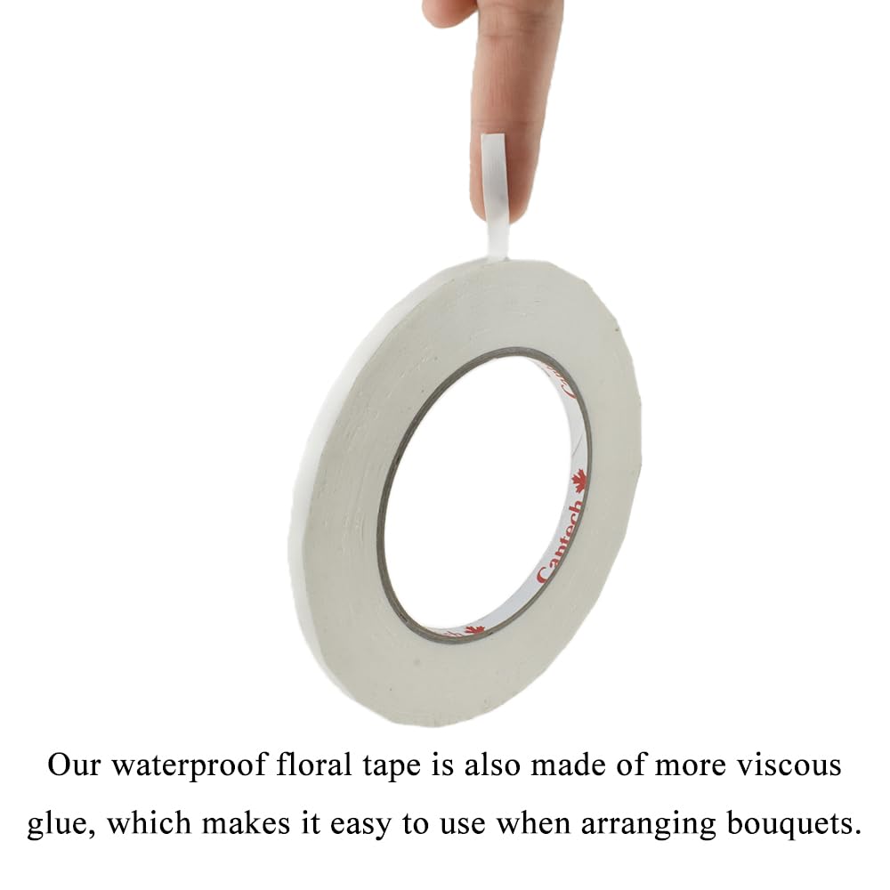 HAHIYO White 0.25Inch Wide Floral Tape, Waterproof Florist Tape Flower Wrap Adhesive Waterproof Decorative Tape for Bouquet Stem Wrapping Flower Arranging and Floral Craft, 2Rolls 200Feet/66Yard Total