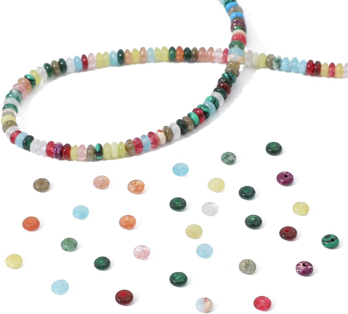 Natural Mix Colored Disk Stone Beads 4x2mm 160pcs Rondelle Loose Semi Gemstone Beads for Jewelry Making Design