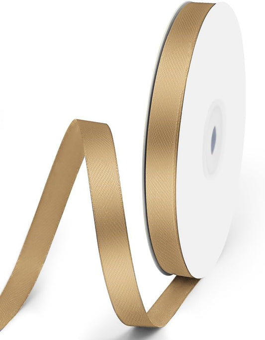 3/8" x 50 Yards Satin Ribbon - Champagne Gold Silk Ribbon with Spool - Ideal for Gift Wrapping, Floral Bouquets, Crafts, Wedding Party Decorations, Christmas and Sewing Projects