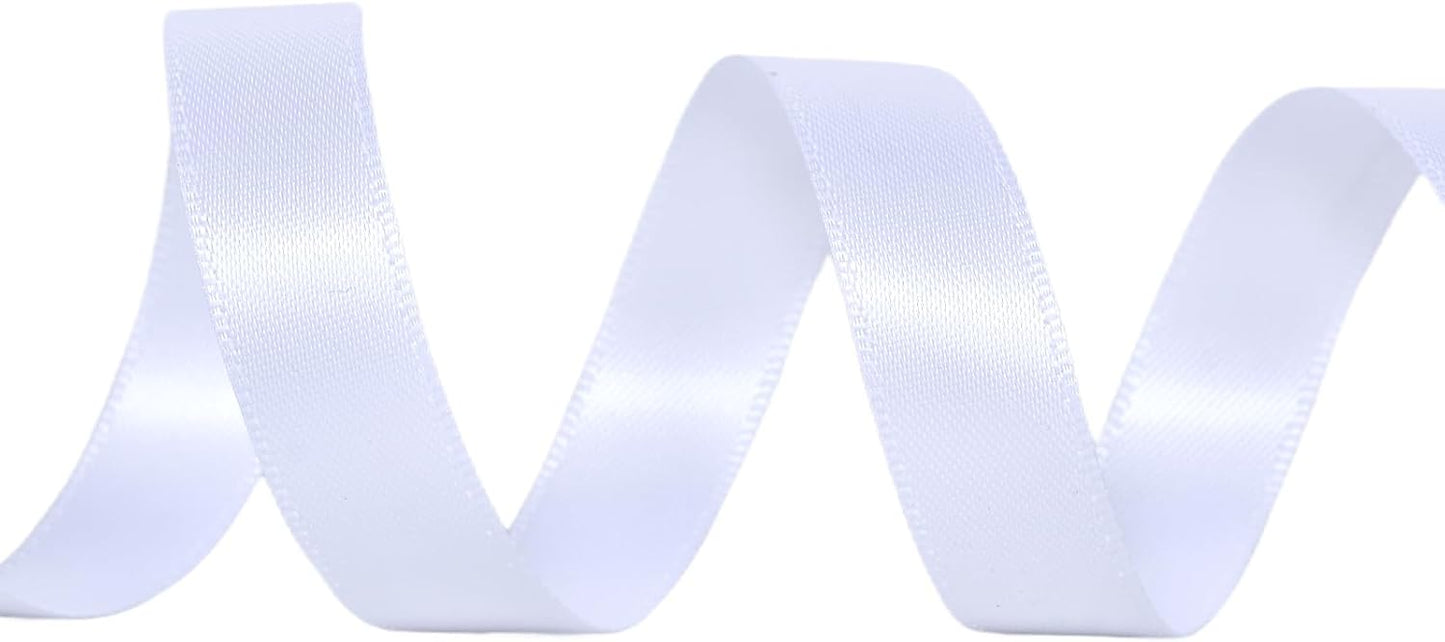 YAMA White Double Faced Satin Ribbon 1/2 Inch 25 Yards Thin White Fabric Ribbons for Gift Wrapping Crafts Bows Wedding Party Christmas Decoration Floral Arrangement