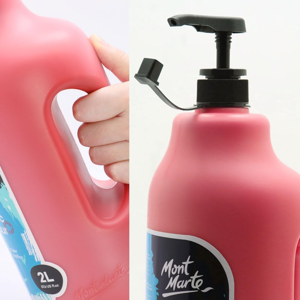 Mont Marte Discovery School Acrylic, Brilliant Red, 1/2 Gallon (2 Liter). Ideal for Students and Artists. Excellent Coverage and Fast Drying. Pump Lid Included.
