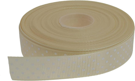 Polka Dot Grosgrain Ribbon 25 Yard Each Roll 100% Polyester (3/4", Beige)
