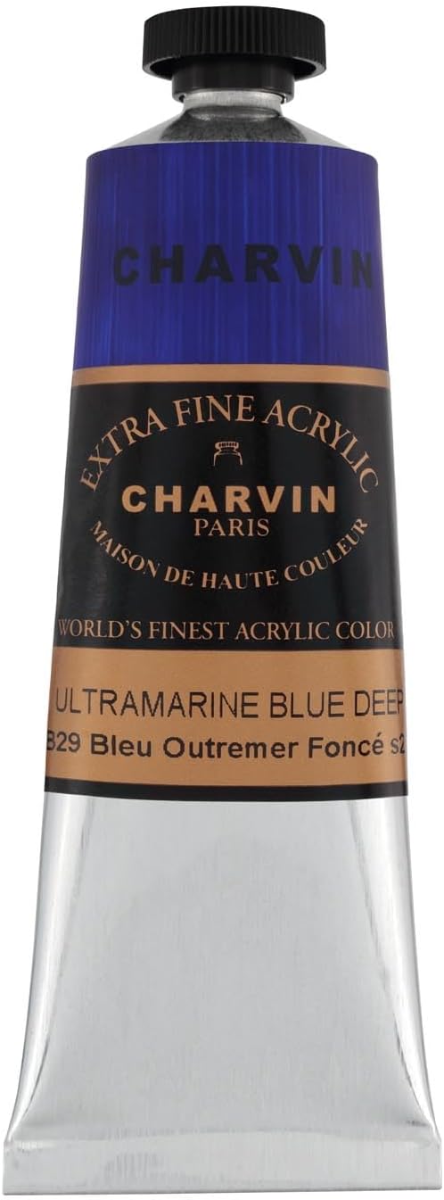 Charvin Extra Fine Professional Acrylic Paint - Ultramarine Blue Deep, 60ml Tube, Triple-Milled, Lightfast Pigments, Open Stock Artist Acrylic Paints in Nature-Inspired Hues