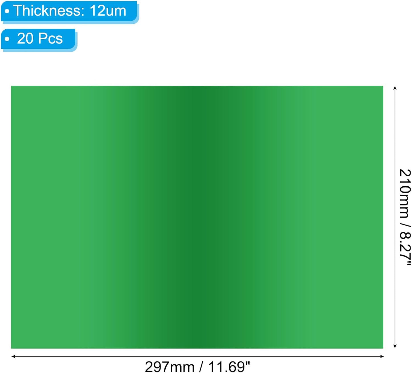 PATIKIL 11.7x8.3" Hot Stamping Foil Paper Sheet, 20 Sheets A4 Heat Transfer Hot Stamping Paper Foil for Leather DIY Logo Decor Craft Gift Package Scrapbook Card, Green