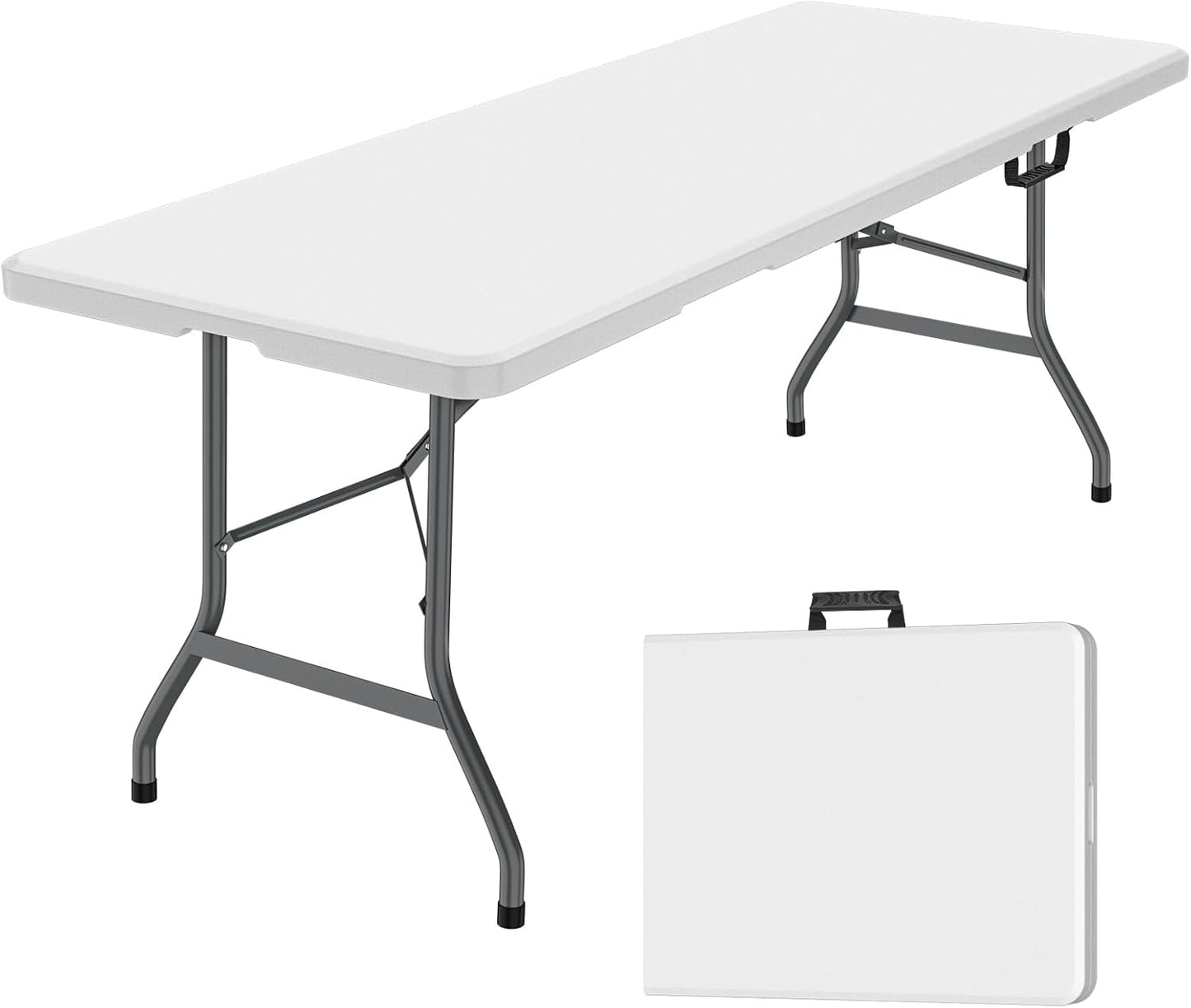 Generic 6 ft Folding Table, Portable Heavy Duty HDPE Fold-in Table, Lightweight Folding Table, Foldable Plastic Card Table for Party, Dining, Barbecue, Board Game with Carrying Handle - White