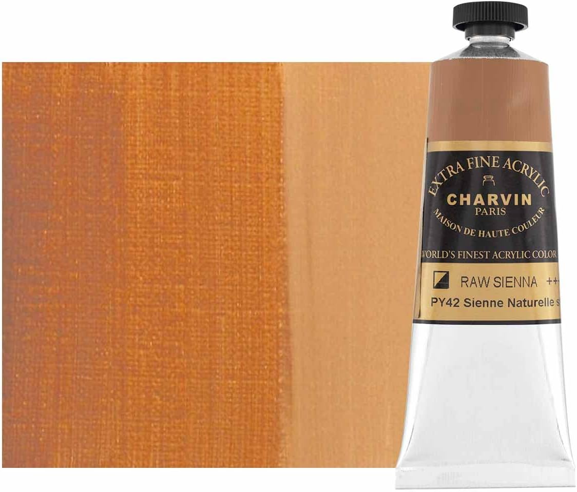 Charvin Extra Fine Professional Acrylic Paint - Raw Sienna, 60ml Tube, Triple-Milled, Lightfast Pigments, Open Stock Artist Acrylic Paints in Nature-Inspired Hues