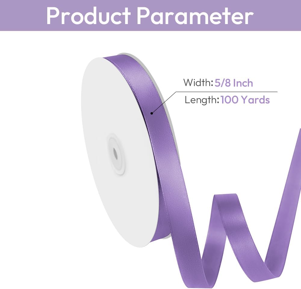 5/8" Width x 100 Yards Satin Ribbon, Light Purple Ribbon Perfect for DIY Craft, Bows, Gift Wrapping, Flower Bouquet, Valentine's Day, Christmas and Party Decoration