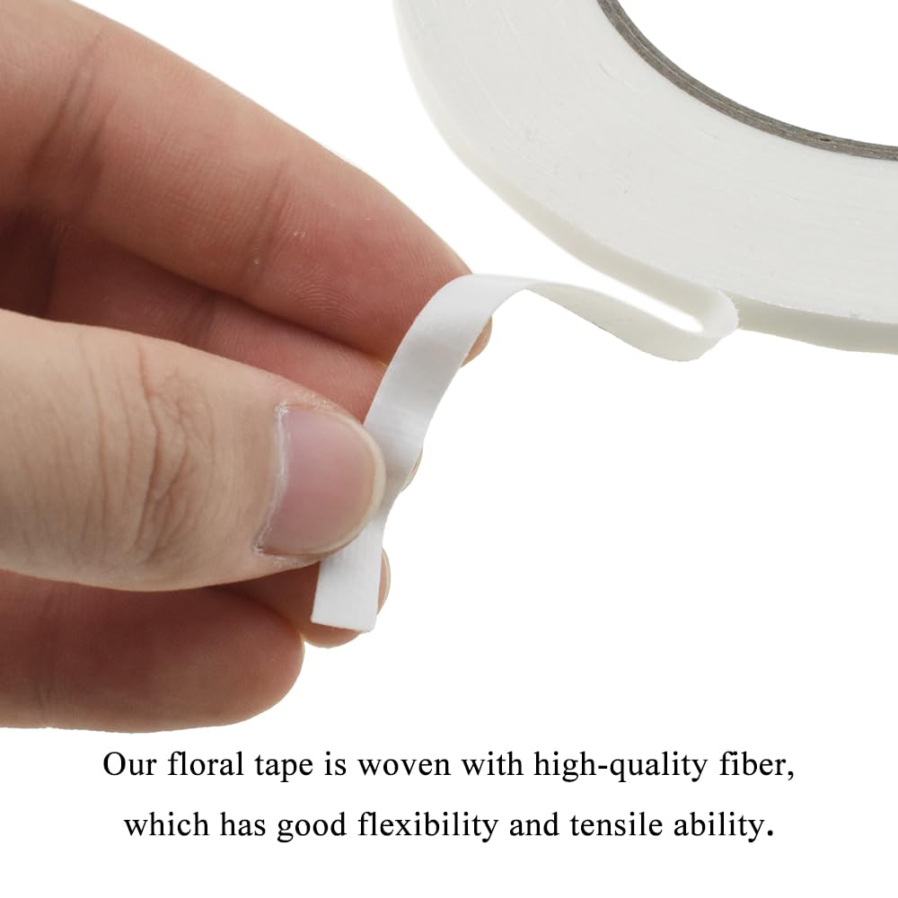 HAHIYO White 0.25Inch Wide Floral Tape, Waterproof Florist Tape Flower Wrap Adhesive Waterproof Decorative Tape for Bouquet Stem Wrapping Flower Arranging and Floral Craft, 2Rolls 200Feet/66Yard Total