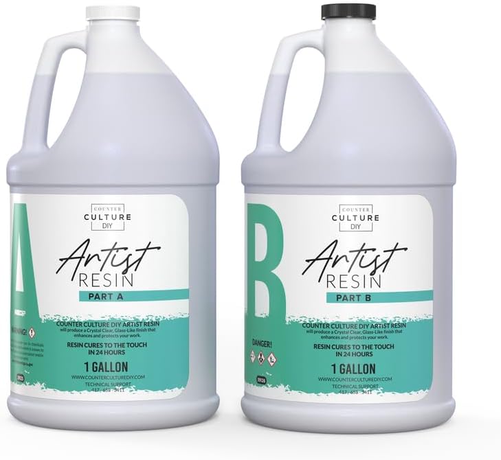 Counter Culture DIY Clear Artist Resin, 2 Gallon Kit, Art Epoxy Supplies for Metallic Stains Acrylic 100% Solids Easy Coat No VOCs Scratch UV Heat Resistant 500 Degrees