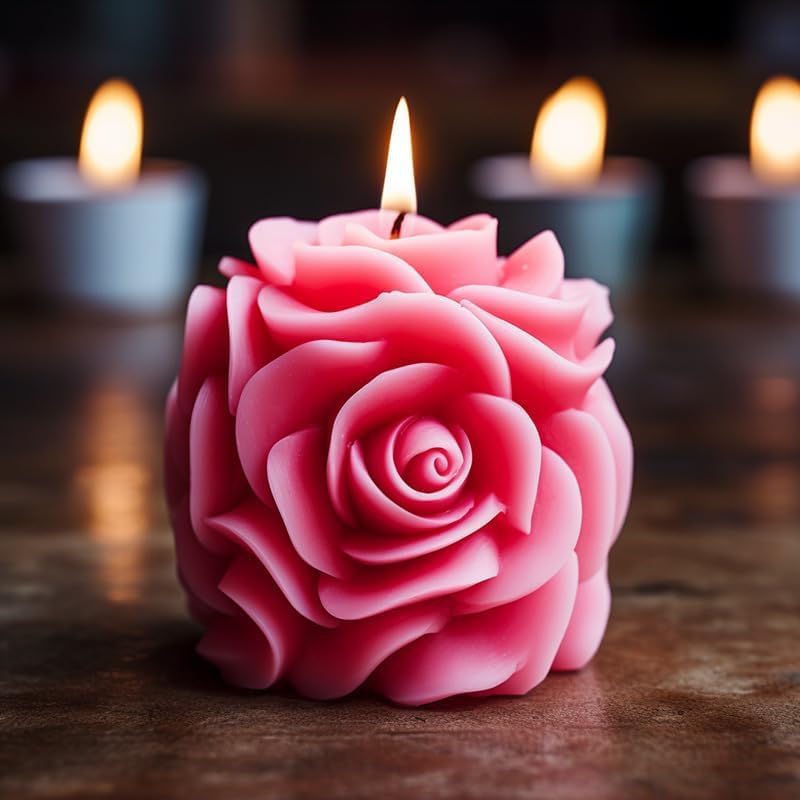 Valentine Rose Pillar Candle Silicone Molds Soap Mold 3D Rose Flower Resin Concrete Mould DIY Supplies Mold for Valentines Anniversary Wedding Table Home Decor