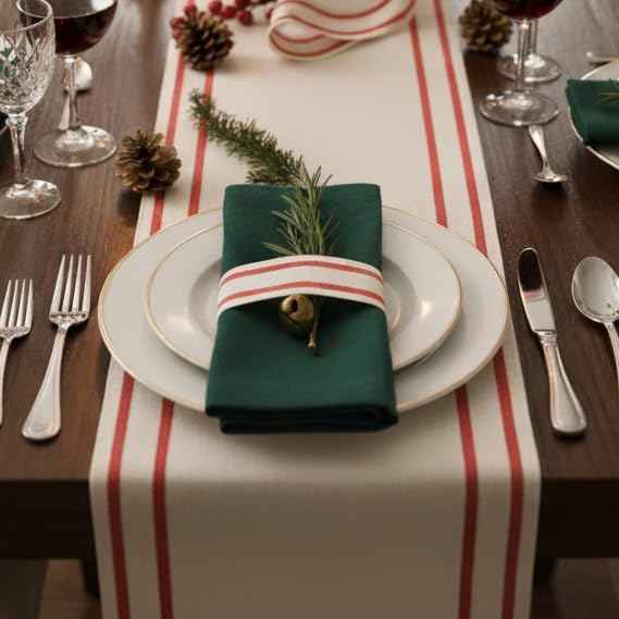 CT CRAFT LLC Ivory Cotton Red Stripes Ribbon 1" x 10 Yards for Home Décor Gift Present Wrapping DIY Crafts Birthday Wedding Bouquet Christmas