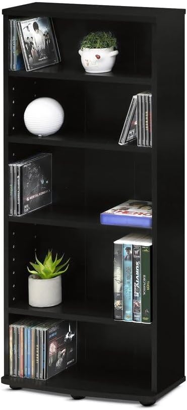 Adjustable Shelves Multimedia Storage Tower Rack with Spacious Media Organization, Durable Design, Versatile Rack for DVDs, CDs, Games, and More Espresso/4 Tier