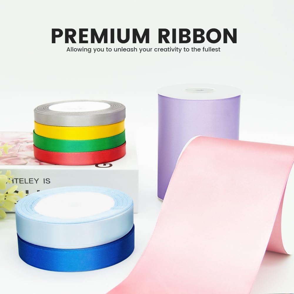 4" x 25 Yards Satin Ribbon, Light Purple Silk Ribbon Ideal for Gift Wrapping, Floral Bouquets, Crafts, Wedding Party Decorations, Christmas and Sewing Projects