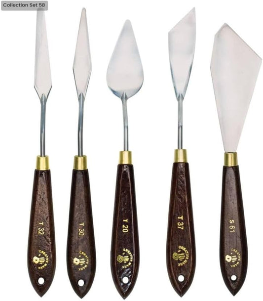 Creative Mark Stainless Steel Palette Knife Painting Tools - Paint Palette with Wooden Handle - Variety of Shapes and Sizes - Collection 5B, Set