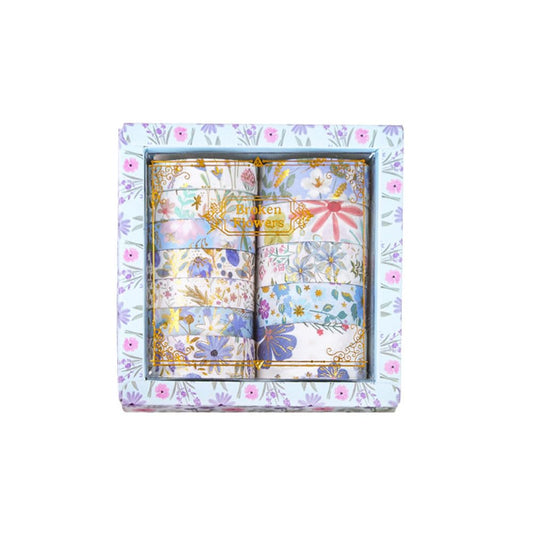 MAFELOE 2 Meters Long 12 Rolls Washi Tape Set, Decorative Adhesive Supplies for Scrapbook Journaling Junk Bullet Art Collage-Floral Print Series-Blue (HZ-3Y-SHMJ-01)