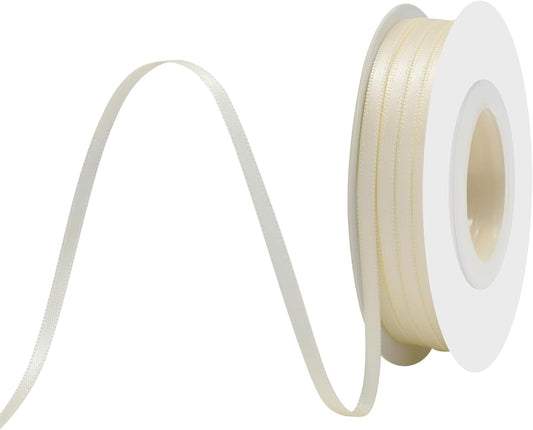 Cream Satin Ribbon 1/8" X 50 Yards Solid Color Double Faced Ribbons Perfect for Crafts Wedding Decor Bow Making Arts Sewing and More