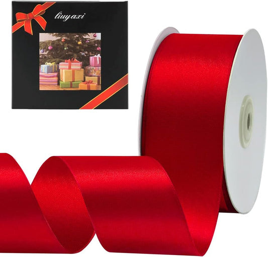LIUYAXI Red Double Faced Satin Ribbon, 2" X Continuous 50 Yards, Ribbons Perfect for Gift Wrapping Wedding DIY Craft Bow Making & Other Projects