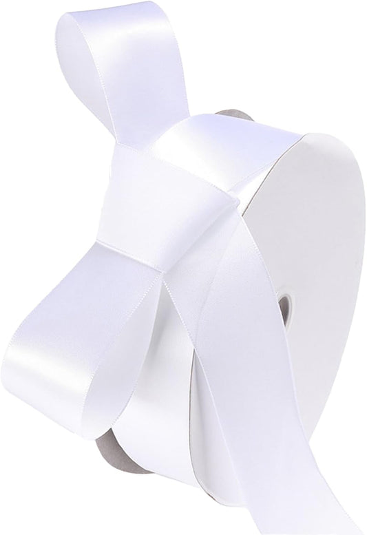 1-1/2" x 50 Yards White Polyester Satin Ribbon Single Faced Fabric Ribbons for Gift Wrapping, Crafting, Floral Arrangements, Flower Bouquet, Wedding, Home Decor