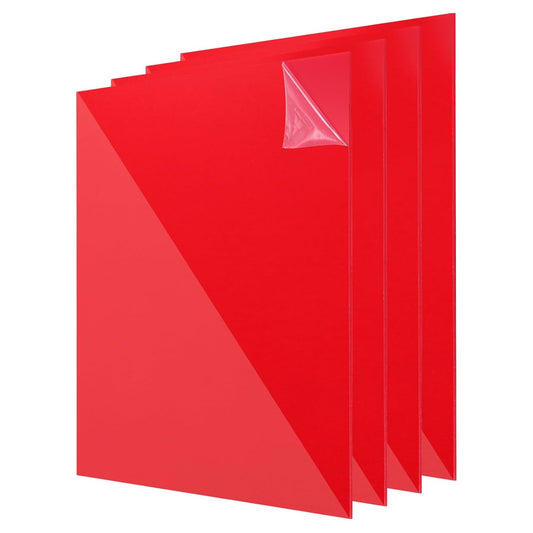 uxcell 4Pcs Acrylic Sheets 12x12 Inch Acrylic Panel 1/8 Inch-3mm Plastic Board for Picture Frames Sign Holders DIY Display Projects Craft, Clear Red