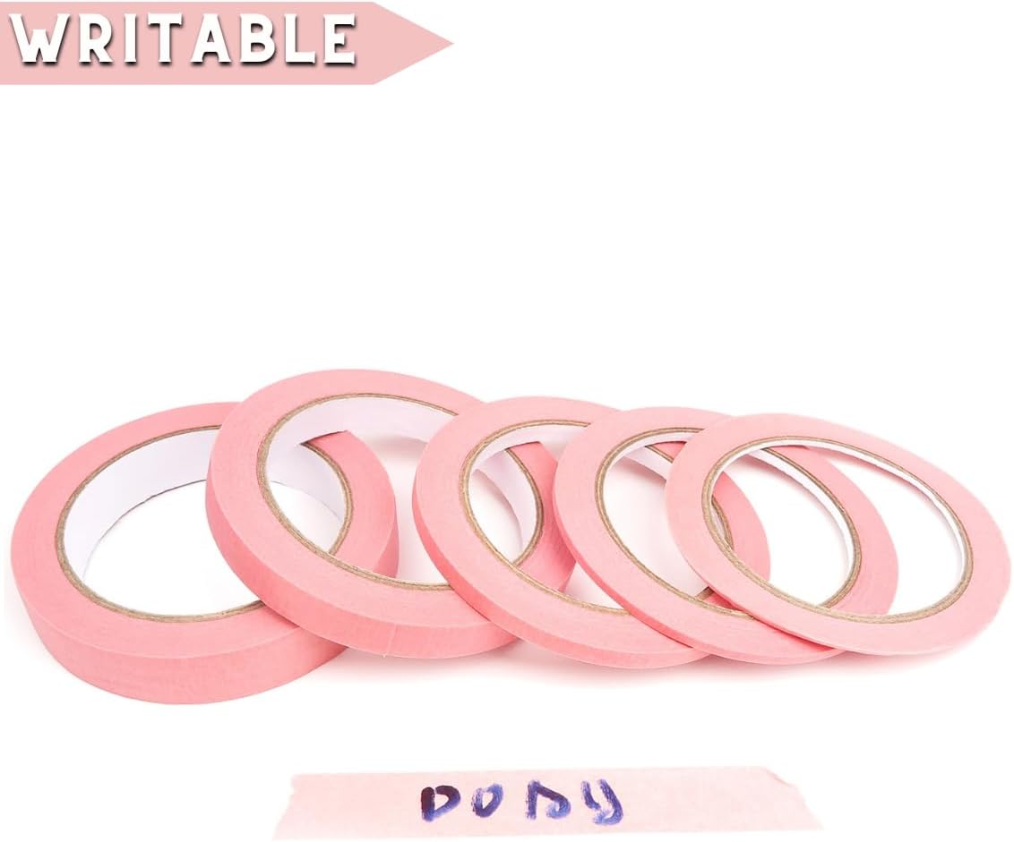 5 Rolls Pinstripe Tape - Masking Tape 1/16", 1/8", 1/4", 1/2", 3/4" - Thin Painters Masking Automotive Tape for DIY, Car, Auto, Paint, Art, Tumblers (Pink)