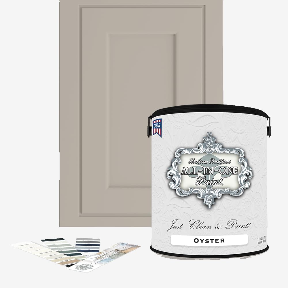 ALL-IN-ONE Paint, Durable cabinet and furniture paint. Built in primer and top coat, no sanding needed. Includes our 30 featured color card - Oyster, Gallon